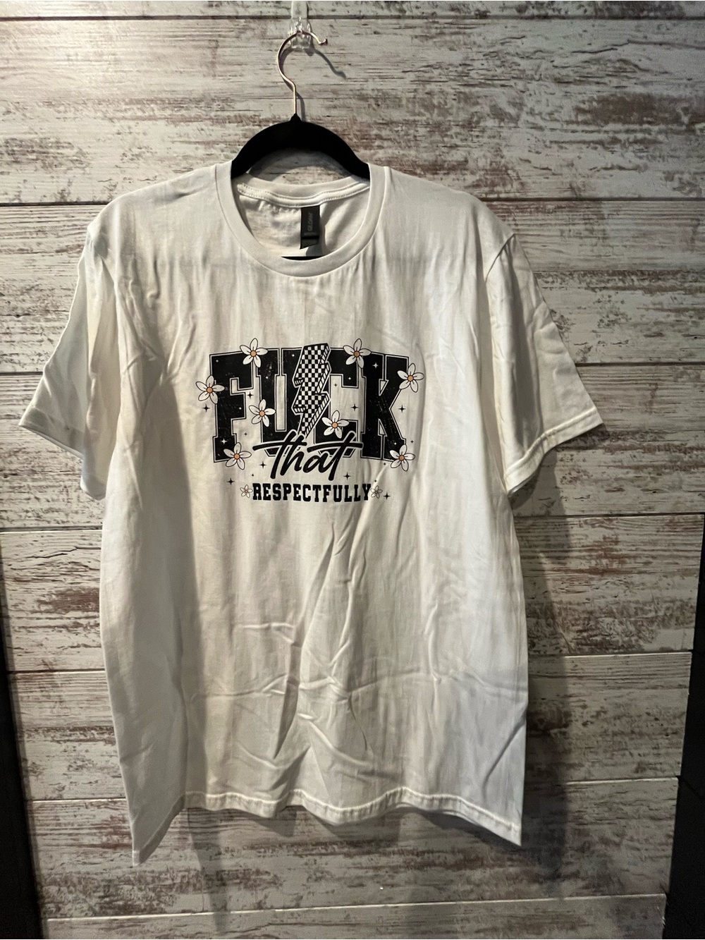 Gildan White Short-Sleeve Tee with Black Graphic